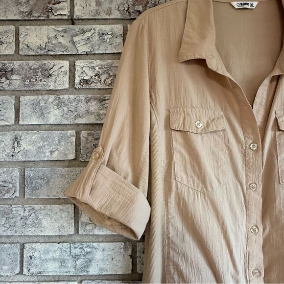 Ci Sono Wovens Button-Up Shirt XL Lightweight Cotton Roll-Tab Sleeve Neutral - Picture 2 of 6